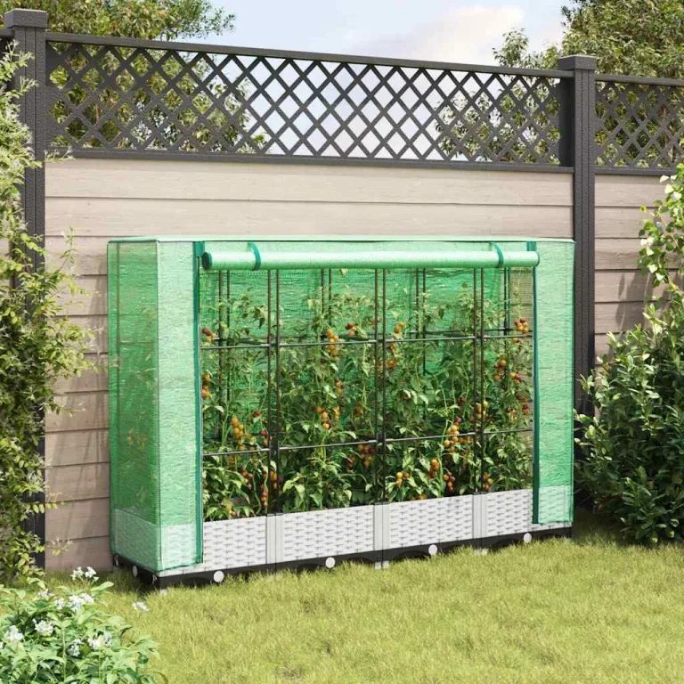 Hochbeet mit Gewächshaus-Aufsatz Rattan-Optik, 160x40x123 cm, Stabiler Pflanzkasten für Gartenbeete Outdoor, Robustes PP-Material, ideal für Pflanzenzucht und Schutz Ihrer Blumen – Bild 3