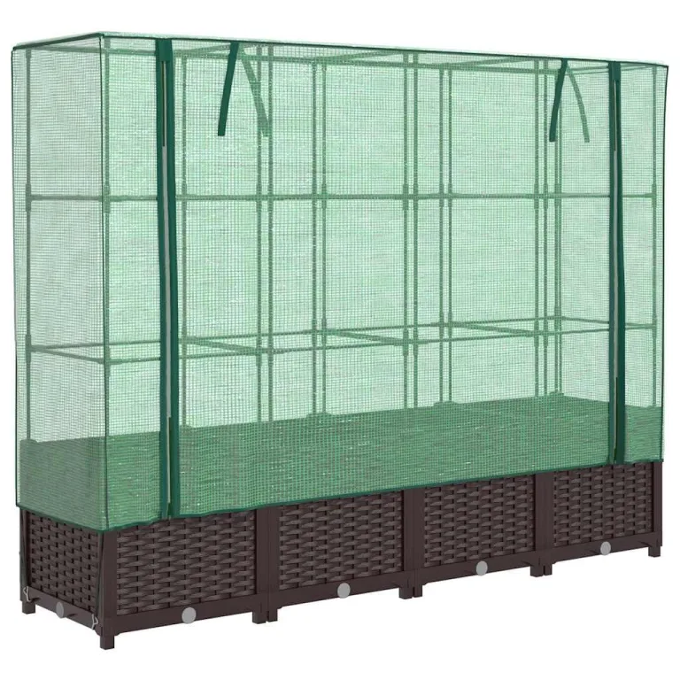 Hochbeet mit Gewächshaus-Aufsatz, Rattan-Optik, 160x40x138 cm, Stabiler Pflanzkasten Outdoor aus PP und Eisen für Gartenbeet, Frühbeet und Blumenbeet – Bild 2