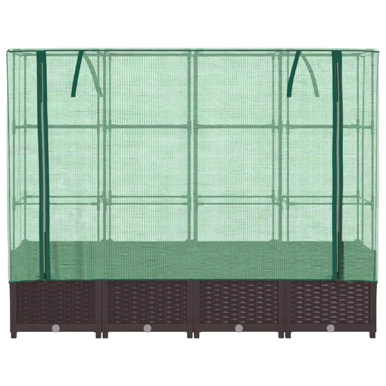 Hochbeet mit Gewächshaus-Aufsatz, Rattan-Optik, 160x40x138 cm, Stabiler Pflanzkasten Outdoor aus PP und Eisen für Gartenbeet, Frühbeet und Blumenbeet – Bild 4