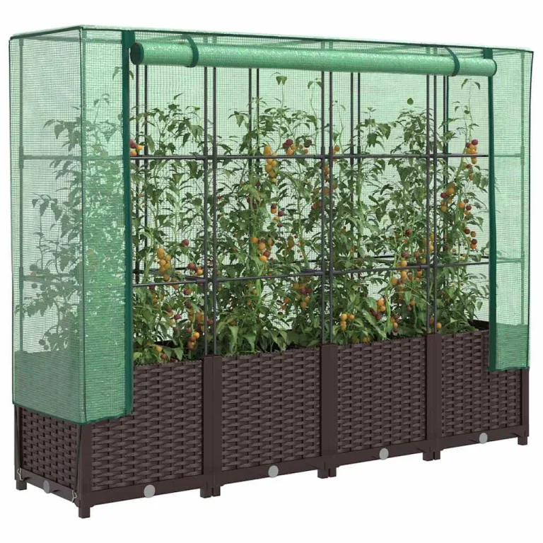 Hochbeet mit Gewächshaus-Aufsatz, Rattan-Optik, 160x40x138 cm, Stabiler Pflanzkasten Outdoor aus PP und Eisen für Gartenbeet, Frühbeet und Blumenbeet – Bild 1
