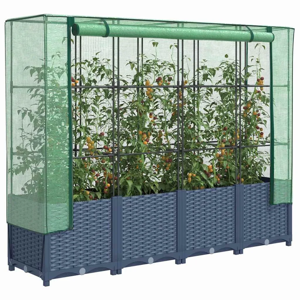 Hochbeet Rattanoptik Blaugrau, 160x40x138 cm, mit Eisenrohrrahmen und wasserfester PE-Gewächshausabdeckung, für Garten, Terrasse, Balkon, schützt Pflanzen, Gemüse, Kräuter - Bild 1