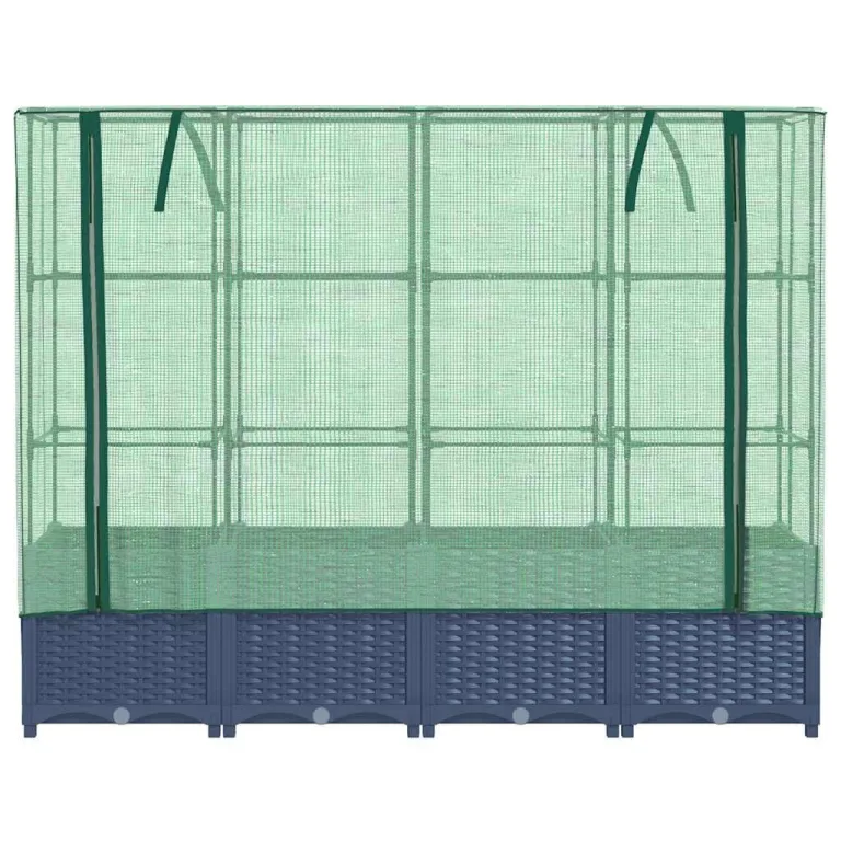 Hochbeet Rattanoptik Blaugrau, 160x40x138 cm, mit Eisenrohrrahmen und wasserfester PE-Gewächshausabdeckung, für Garten, Terrasse, Balkon, schützt Pflanzen, Gemüse, Kräuter – Bild 4