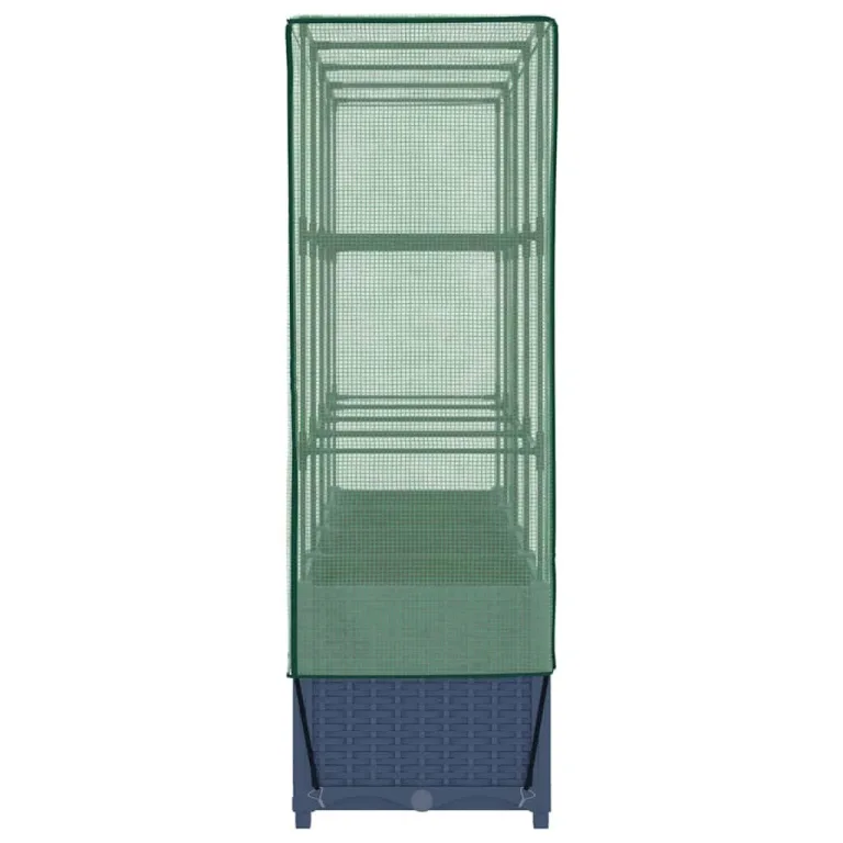 Hochbeet Rattanoptik Blaugrau, 160x40x138 cm, mit Eisenrohrrahmen und wasserfester PE-Gewächshausabdeckung, für Garten, Terrasse, Balkon, schützt Pflanzen, Gemüse, Kräuter – Bild 5