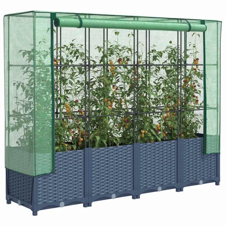 Hochbeet Rattanoptik Blaugrau, 160x40x138 cm, mit Eisenrohrrahmen und wasserfester PE-Gewächshausabdeckung, für Garten, Terrasse, Balkon, schützt Pflanzen, Gemüse, Kräuter – Bild 1