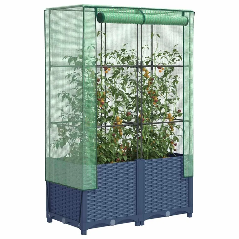 Hochbeet mit Gewächshaus-Aufsatz Rattan-Optik, Robuster Pflanzkasten Outdoor aus PP & Eisen, 40x40x123 cm Gartenbeet für Balkon & Terrasse, Frühbeet für Anzucht & Schutz – Bild 10