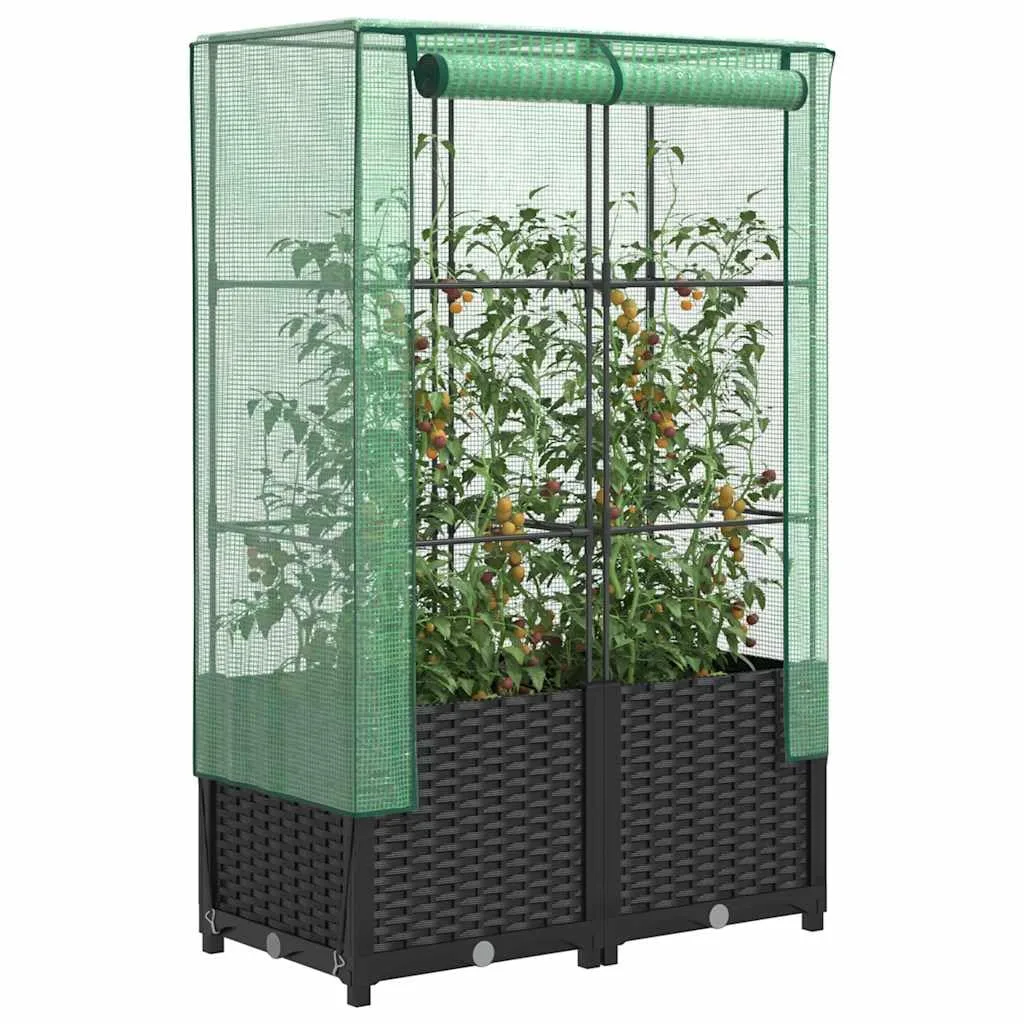 Hochbeet mit Gewächshaus-Aufsatz in Rattan-Optik, 80x40x138 cm, Stabiler Eisenrahmen für Pflanzen, Gemüse und Kräuter, ideal für Garten und Balkon