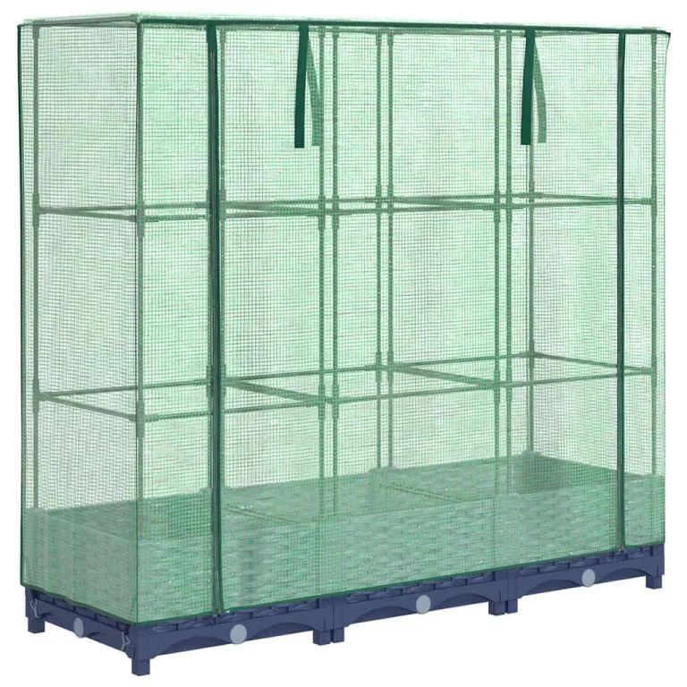 Hochbeet mit Gewächshausabdeckung, Rattanoptik Pflanzkasten Outdoor aus PP & Eisenrohr, 120x40x123 cm, für Gartenbeete, Stabiler Gartenkasten, Hochbeete & Blumenbeet – Bild 2