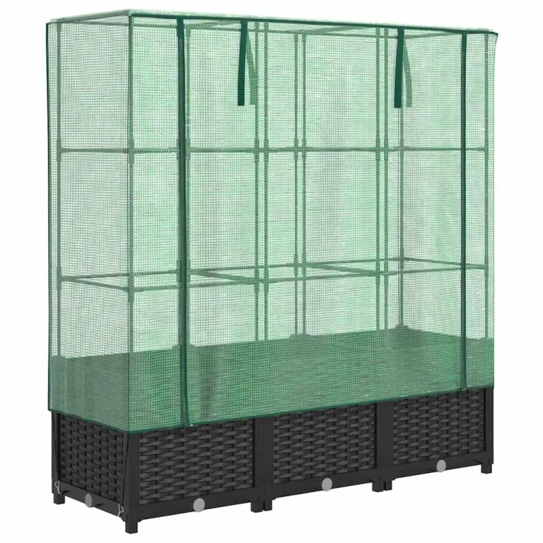 Hochbeet mit Gewächshaus-Aufsatz in Rattan-Optik, 120x40x138 cm, Stabiler Rahmen für Garten, Balkon und Terrasse, schützt Pflanzen effektiv – Bild 2