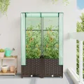 Hochbeet mit Gewächshaus-Aufsatz, Rattan-Optik braun, 80x40x138 cm, Stabiler Pflanzenkübel für Garten, Balkon, Terrasse, Robustes Frühbeet mit Eisenrahmen, für Gemüse und Blumen - Thumbnail 3