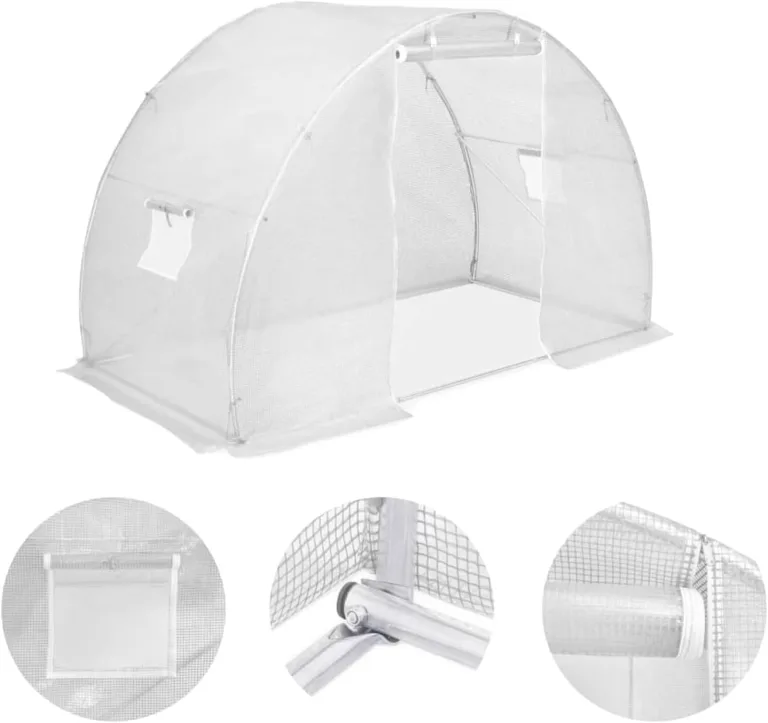 Gecheer Gewächshaus, 4,5 m² Tomatenhaus mit PE-Netzgewebe und verzinktem Stahlrahmen, 300x150x200 cm, mit 2 Fenstern und Tür, für Obst und Gemüse im Garten – Bild 2
