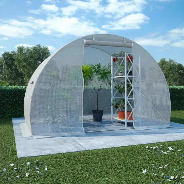 Gecheer Gewächshaus, 4,5 m² Tomatenhaus mit PE-Netzgewebe und verzinktem Stahlrahmen, 300x150x200 cm, mit 2 Fenstern und Tür, für Obst und Gemüse im Garten – Bild 1