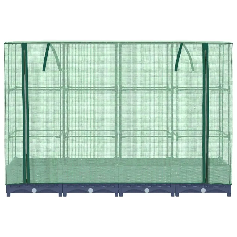 Hochbeet mit Gewächshausabdeckung, Rattanoptik Blaugrau, 160x40x123 cm, Stabiler Pflanzkasten Outdoor für Gartenbeete, Gemüsebeet und Blumenbeet, schützt Pflanzen vor Witterung und Insekten – Bild 4