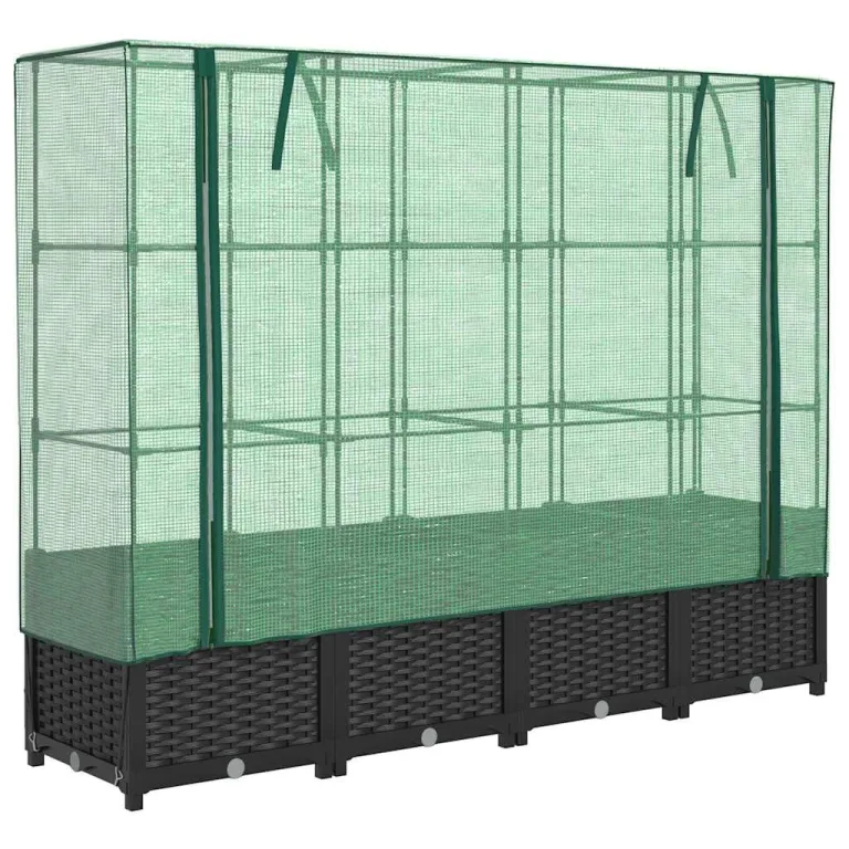 Hochbeet mit Gewächshausabdeckung, Rattanoptik, 160x40x138 cm, Stabiler Eisenrahmen, für Gemüse, Kräuter und Blumen im Garten – Bild 2