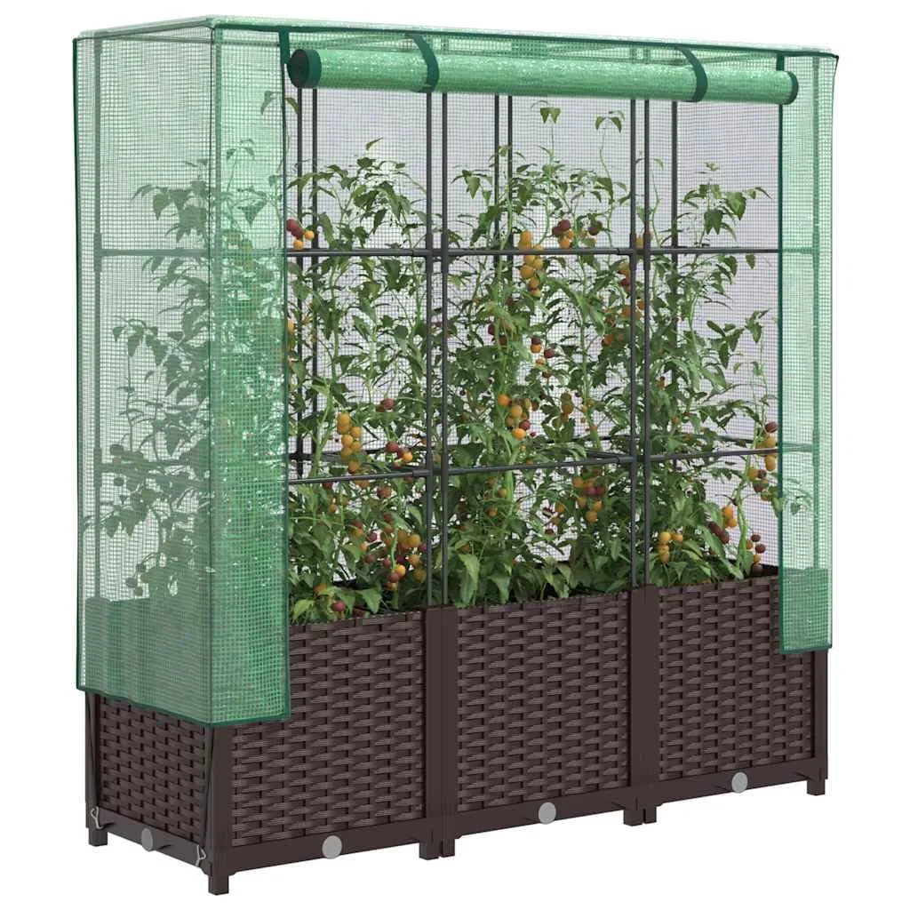 Hochbeet Gewächshaus-Aufsatz, Rattan-Optik Braun, 120x40x138 cm, Stabiler Pflanzkasten Outdoor für Gartenbeete, vielseitiger Gartenkasten, Hochbeete & Blumenbeet