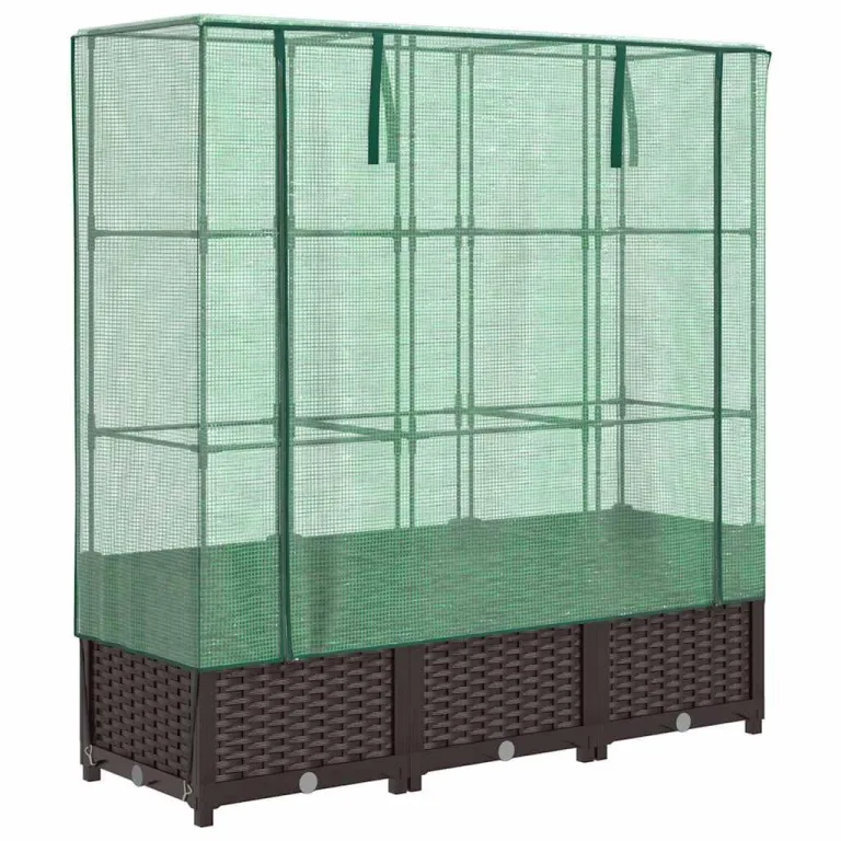 Hochbeet Gewächshaus-Aufsatz, Rattan-Optik Braun, 120x40x138 cm, Stabiler Pflanzkasten Outdoor für Gartenbeete, vielseitiger Gartenkasten, Hochbeete & Blumenbeet – Bild 2
