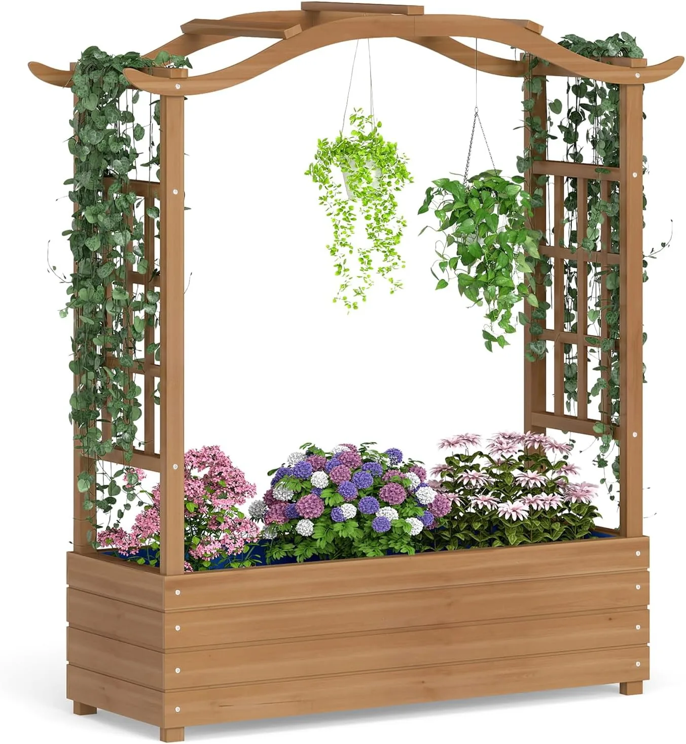 GOPLUS Hochbeet mit Rankgitter & Dekorbogen, Blumenkasten aus Holz mit Rankhilfe, Gartenbett für Blumen, Gemüse, Kräuter, Kletterpflanzen & hängende Körbe, Pflanzkasten für Garten, Hof & Balkon - Bild 1