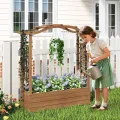 GOPLUS Hochbeet mit Rankgitter & Dekorbogen, Blumenkasten aus Holz mit Rankhilfe, Gartenbett für Blumen, Gemüse, Kräuter, Kletterpflanzen & hängende Körbe, Pflanzkasten für Garten, Hof & Balkon - Thumbnail 2