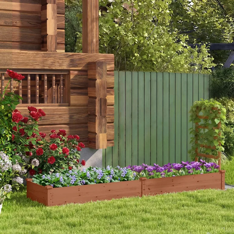 HOMASIS Blumenkasten mit Rankgitter, Hochbeet mit Spalier, Pflanzenkasten Holz, Blumenbeet mit Rankhilfer, Gartenspalier für Kletterpflanzen, Rankkasten für Balkon Garten (Braun, 235x63x102cm) – Bild 2