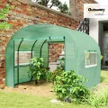 Outsunny Tunnel-Gewächshaus für den Garten, 3 x 3 x 2 m, mit aufrollbaren Türen und Fenstern, Gewächshaus für Gemüsegarten mit Struktur aus Stahl und PE-Abdeckung, für Gemüse, Blumen, Obst, UV-Schutz - Thumbnail 2