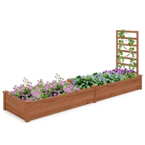 GOPLUS Blumenkasten mit Rankgitter, Hochbeet mit Spalier, Pflanzkasten mit offenem Boden, Gartenspalier aus Tannenholz, Kräuterbeet Gartenbeet für Hof, Terrasse (235 x 63 x 102 cm) – Bild 7