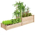 GOPLUS Blumenkasten mit Rankgitter, Hochbeet mit Spalier, Pflanzkasten mit offenem Boden, Gartenspalier aus Tannenholz, Kräuterbeet Gartenbeet für Hof, Terrasse (235 x 63 x 102 cm) - Thumbnail 4