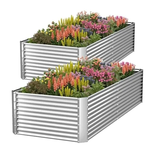 Pflanzkübel 2er-Set 180 x 90 x 40 cm verzinktes Hochbeet für den Außenbereich, Metall-Hochbeet für Gemüse, Stahl-Hochbeete für den Garten, oberirdisches Gartenbeet für Blumen-Rechteck – Bild 8