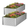 Pflanzkübel 2er-Set 180 x 90 x 40 cm verzinktes Hochbeet für den Außenbereich, Metall-Hochbeet für Gemüse, Stahl-Hochbeete für den Garten, oberirdisches Gartenbeet für Blumen-Rechteck - Thumbnail 1