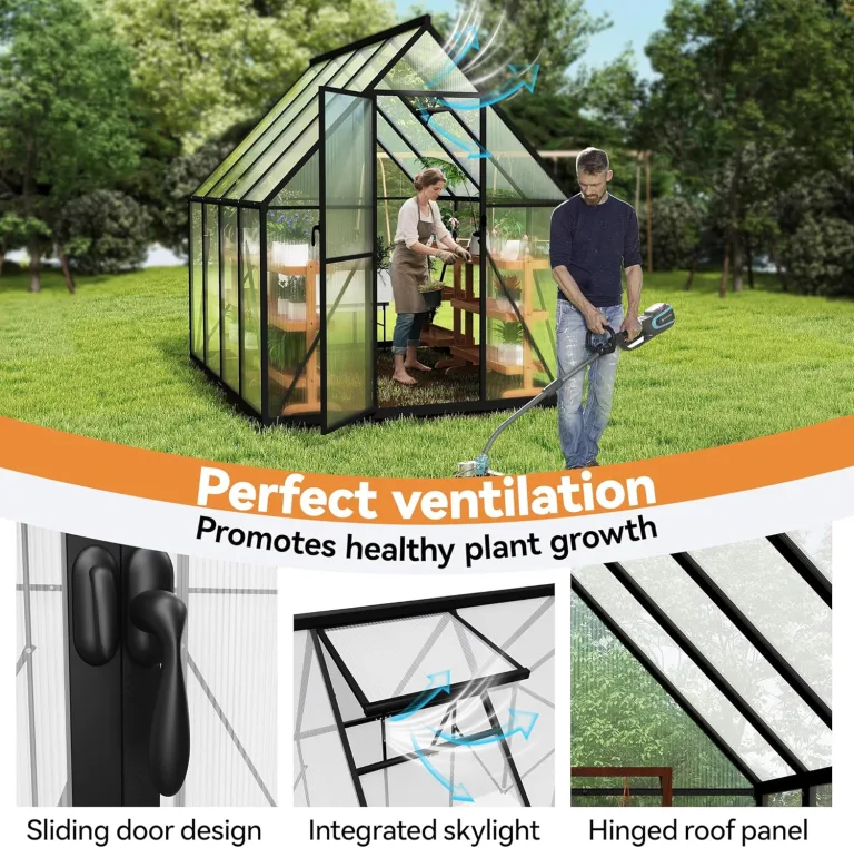 LARS360 Gewächshaus Aluminium Gartengewächshäuser mit Fundament, 4mm Polycarbonat Doppelstegplatten, Treibhaus für Garten, Tomatenhaus mit Dachfenster, Wetterfestes Pflanzenhaus, 230x180x195cm – Bild 7