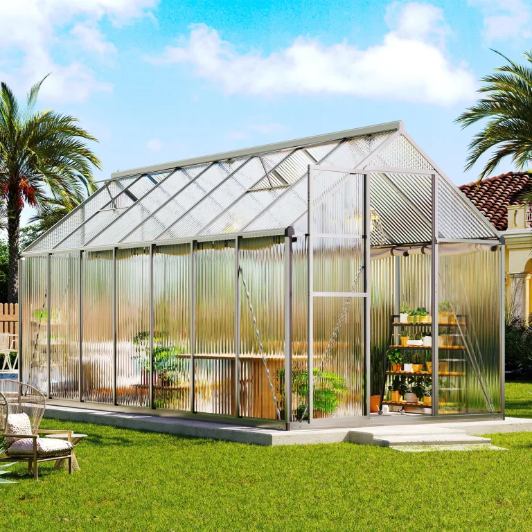 LUXOAK 181×423x195cm Gewächshaus mit Schnellmontage Verbindungen, stabilem Aluminiumrahmen und 2 Belüftungsfenstern, wetterfestes Hochleistungs-Gewächshaus für den Garten, Silber