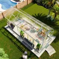 LUXOAK 181×423x195cm Gewächshaus mit Schnellmontage Verbindungen, stabilem Aluminiumrahmen und 2 Belüftungsfenstern, wetterfestes Hochleistungs-Gewächshaus für den Garten, Silber - Thumbnail 2