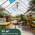 LUXOAK 181×423x195cm Gewächshaus mit Schnellmontage Verbindungen, stabilem Aluminiumrahmen und 2 Belüftungsfenstern, wetterfestes Hochleistungs-Gewächshaus für den Garten, Silber - Thumbnail 3