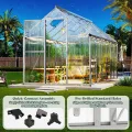 LUXOAK 181×423x195cm Gewächshaus mit Schnellmontage Verbindungen, stabilem Aluminiumrahmen und 2 Belüftungsfenstern, wetterfestes Hochleistungs-Gewächshaus für den Garten, Silber - Thumbnail 6