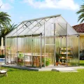 LUXOAK 181×423x195cm Gewächshaus mit Schnellmontage Verbindungen, stabilem Aluminiumrahmen und 2 Belüftungsfenstern, wetterfestes Hochleistungs-Gewächshaus für den Garten, Silber - Thumbnail 8