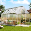 LUXOAK 181×423x195cm Gewächshaus mit Schnellmontage Verbindungen, stabilem Aluminiumrahmen und 2 Belüftungsfenstern, wetterfestes Hochleistungs-Gewächshaus für den Garten, Silber - Thumbnail 9