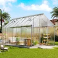 LUXOAK 181×423x195cm Gewächshaus mit Schnellmontage Verbindungen, stabilem Aluminiumrahmen und 2 Belüftungsfenstern, wetterfestes Hochleistungs-Gewächshaus für den Garten, Silber - Thumbnail 10