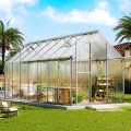 LUXOAK 181×423x195cm Gewächshaus mit Schnellmontage Verbindungen, stabilem Aluminiumrahmen und 2 Belüftungsfenstern, wetterfestes Hochleistungs-Gewächshaus für den Garten, Silber - Thumbnail 1