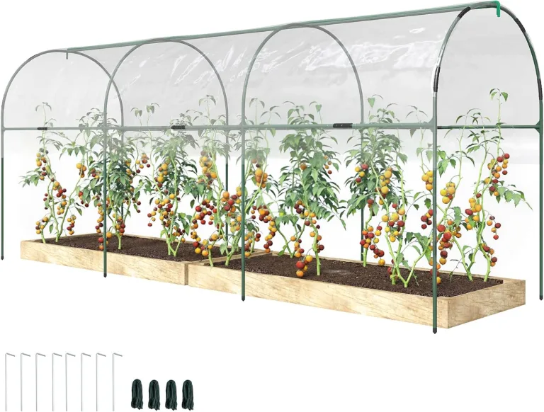 Outsunny Gewächshaus Winterfest Foliengewächshaus mit Bogendach, Erdanker Robuster Stalrahmen, Offenes Treibhaus zum Stecken, 400 x 120 x 170cm, Tomatenhaus für Tomaten, Gemüse, Pflanzen, Transparent – Bild 1