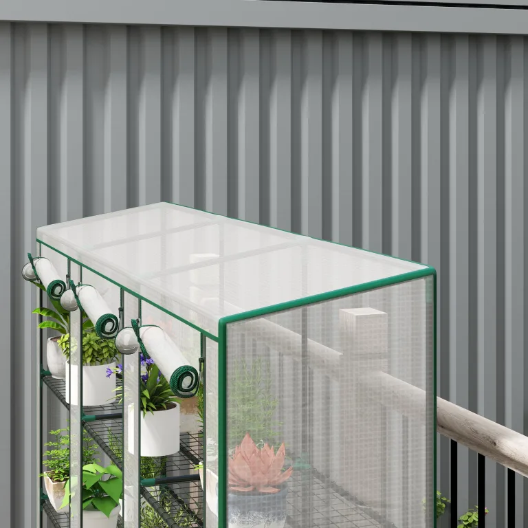 Outsunny PVC-Gewächshaus mit 3 Regalböden, Balkongewächshaus, Stahlrahmen, 2 Rolltüren mit Reißverschluss, für Gemüse, Pflanzen, Blumen, 215 x 46 x 151 cm, weiß – Bild 9
