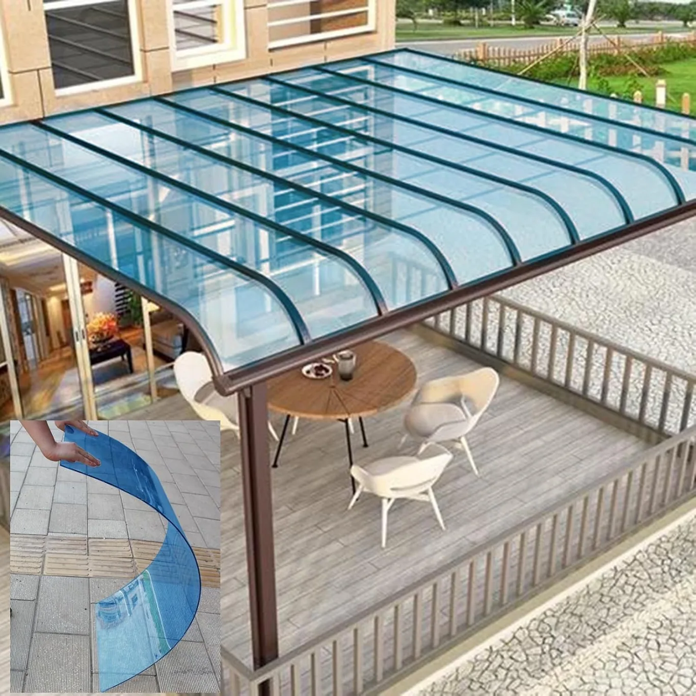 Polycarbonatplatten Gewächshaus Platten 2MM wasserdichte Und Uv-Beständige Kunststoff-Tageslichtplatten, Ersatzplatten for Gewächshaus Vordächer Garten Pergolen(Blauw,0.6x4m/1.97x13.1ft) - Bild 1