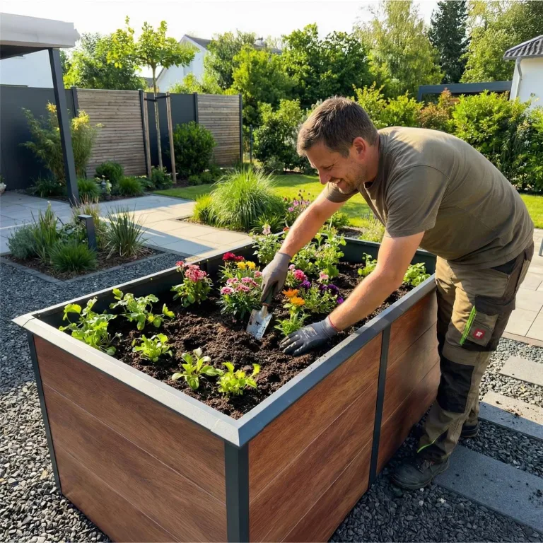 Metzler Hochbeet für den Garten – Stahl in Holzoptik | Mit integriertem Schneckenschutz | Witterungsbeständiges Metall-Gartenbeet, Pflanzenbeet, Gemüse- & Blumenhochbeet | 106 x 206 x 77 cm – Bild 3
