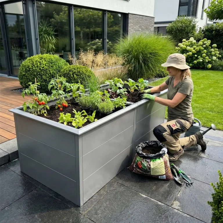 Metzler Hochbeet für den Garten – Stahl in Grau (RAL 9007) | Mit integriertem Schneckenschutz | Witterungsbeständiges Metall-Gartenbeet, Pflanzenbeet, Gemüse- & Blumenhochbeet | 206 x 106 x 77 cm – Bild 4