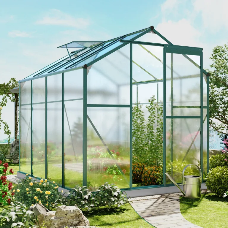 Gewächshaus Aluminium mit Fundament, 4,75 m² - 190 × 253cm, Gartengewächshäuser mit Dachfenster & Schiebetür für Gemüse & Toma, Gewächshaus Groß mit UV-beständigen Polycarbonatplatten – Bild 6
