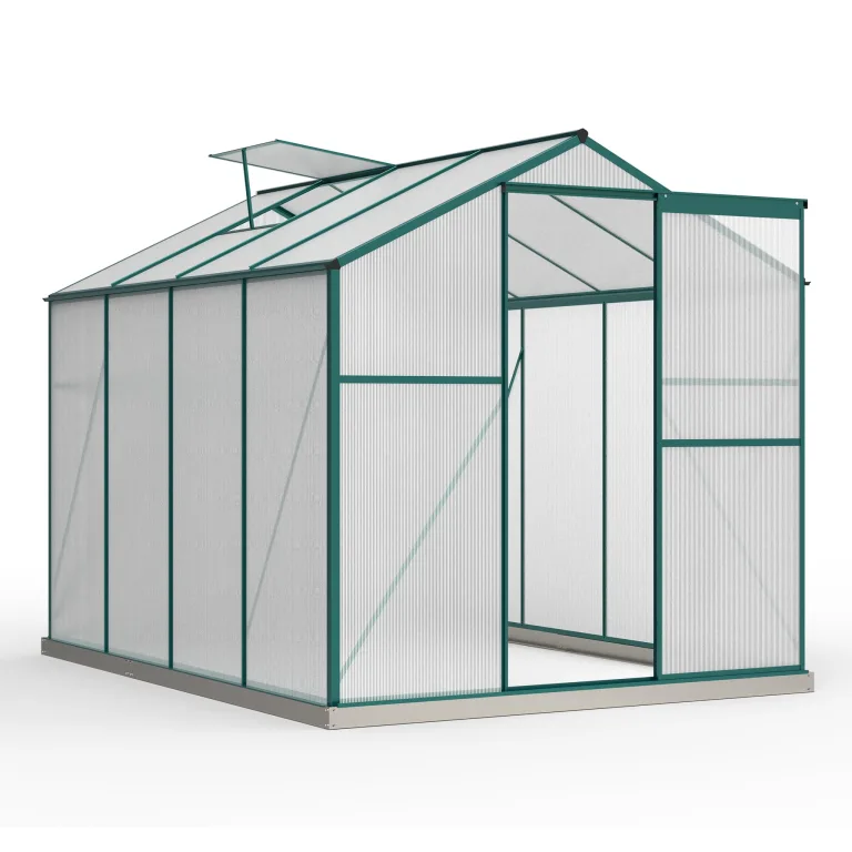 Gewächshaus Aluminium mit Fundament, 4,75 m² - 190 × 253cm, Gartengewächshäuser mit Dachfenster & Schiebetür für Gemüse & Toma, Gewächshaus Groß mit UV-beständigen Polycarbonatplatten – Bild 7