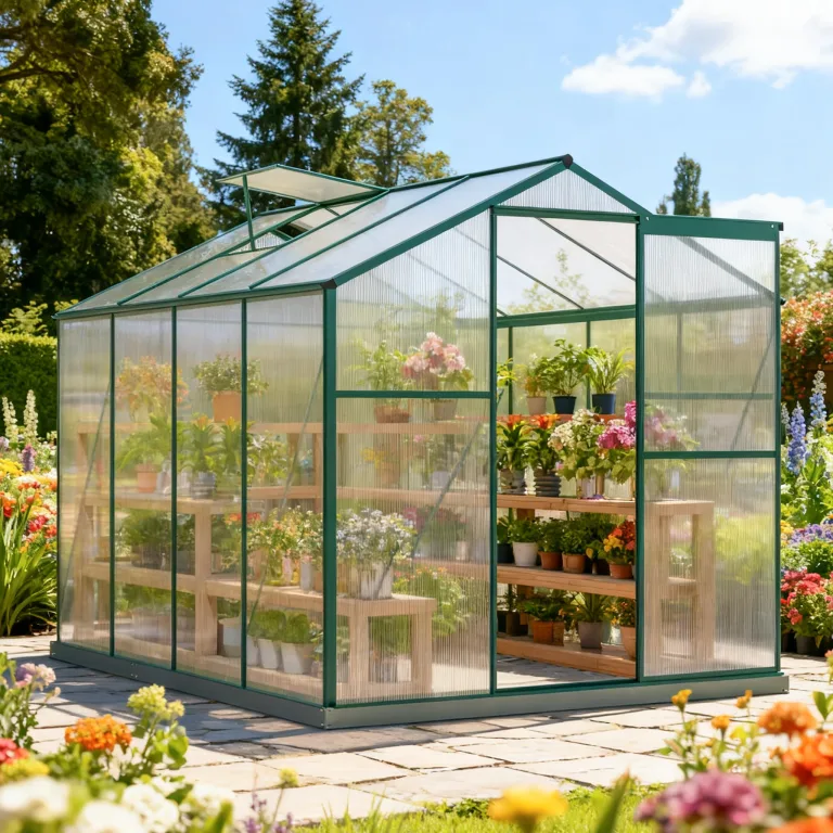 Gewächshaus Aluminium mit Fundament, 4,75 m² - 190 × 253cm, Gartengewächshäuser mit Dachfenster & Schiebetür für Gemüse & Toma, Gewächshaus Groß mit UV-beständigen Polycarbonatplatten – Bild 1