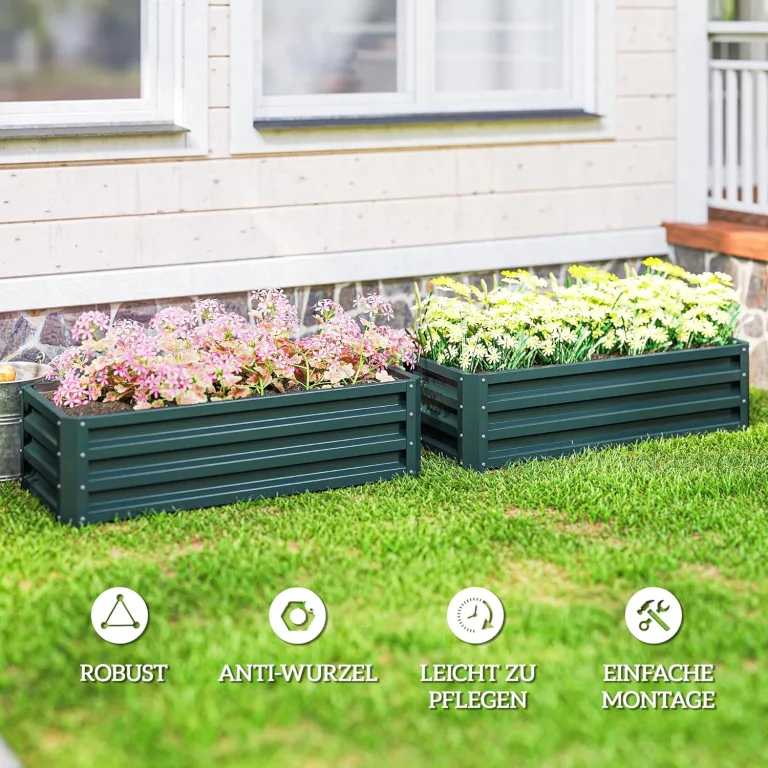 Outsunny 2er-Set Hochbeet Blumenhochbeet witterungsbeständig, Pflanzbeet Frühbeet Gartenbeet Pflanzkübel Pflanzkasten aus Verzinkter Stahl, Blumenkasten für Terrasse & Garten, 110 x 50 x 30 cm – Bild 6