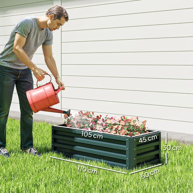 Outsunny 2er-Set Hochbeet Blumenhochbeet witterungsbeständig, Pflanzbeet Frühbeet Gartenbeet Pflanzkübel Pflanzkasten aus Verzinkter Stahl, Blumenkasten für Terrasse & Garten, 110 x 50 x 30 cm – Bild 7