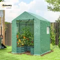 Outsunny Mini-Gewächshaus mit erhöhtem Gartenbeet, 142 cm x 142 cm x 190 cm, verzinktes begehbares Gewächshaus mit Rolltor und Fenstern, Gewächshaus für Blumen und Gemüse im Freien, grün - Thumbnail 2