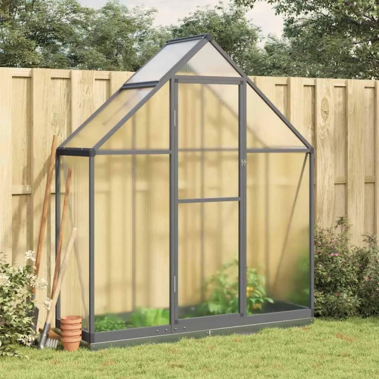HUAKEHOM Gewächshaus mit Fundamentrahmen Pflanzenhaus mit Dachrinnensystem Flügeltür Treibhaus für Pflanzen Frühbeet Anthrazit 169x58x202 cm Alu – Bild 1