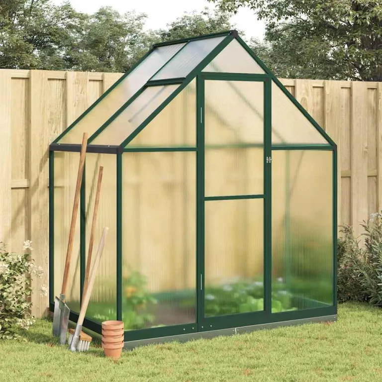 HUAKEHOM Gewächshaus mit Fundamentrahmen Pflanzenhaus mit Dachrinnensystem Flügeltür Treibhaus für Pflanzen Frühbeet Grün 169x114x202 cm Aluminimum – Bild 1