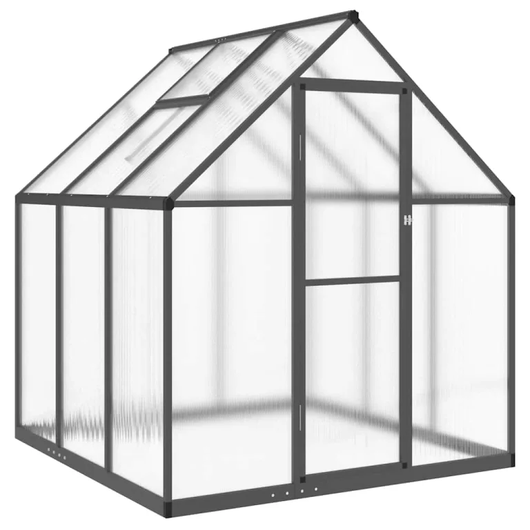HUAKEHOM Gewächshaus mit Fundamentrahmen Pflanzenhaus mit Dachrinnensystem Flügeltür Treibhaus für Pflanzen Frühbeet Anthrazit 169x169x195 cm Alu – Bild 2